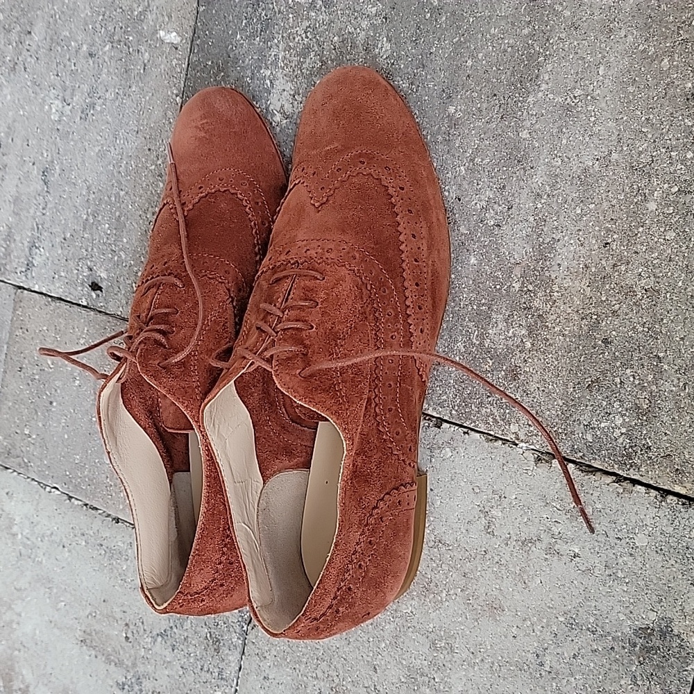 Garnet Hill Felisa Soft Oxford Sz 8.5 Made in Italy Suede Burnt Orange - Picture 3 of 13